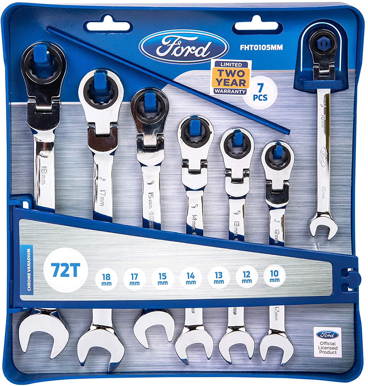 FORD TOOLS 7-PIECE FLEXIBLE GEARED WRENCH METRIC SET