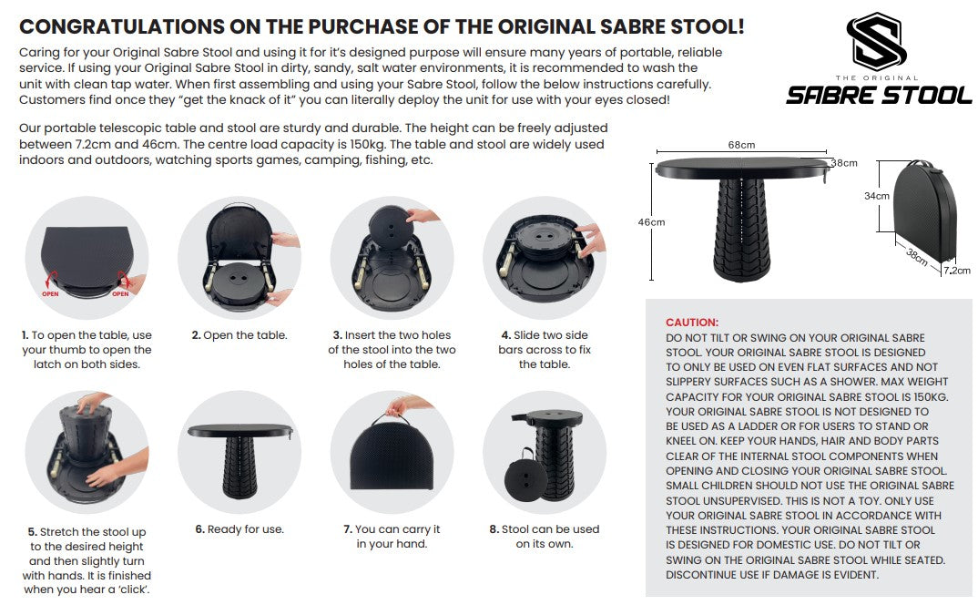 The Original Sabre Table/Stool Combo
